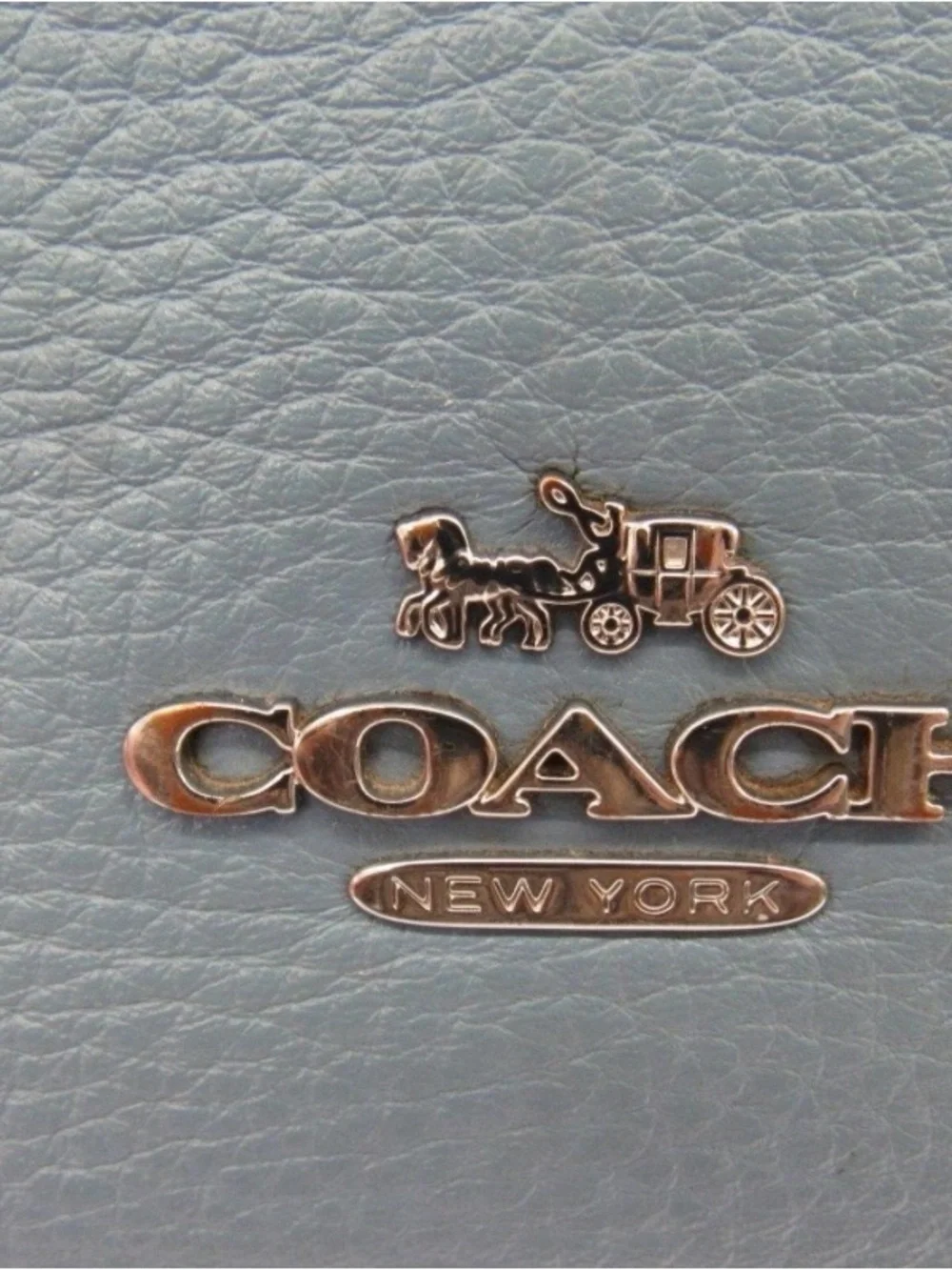 Coach Pebbled Slate Blue Leather Shoulder Bag with Front Zip Pocket